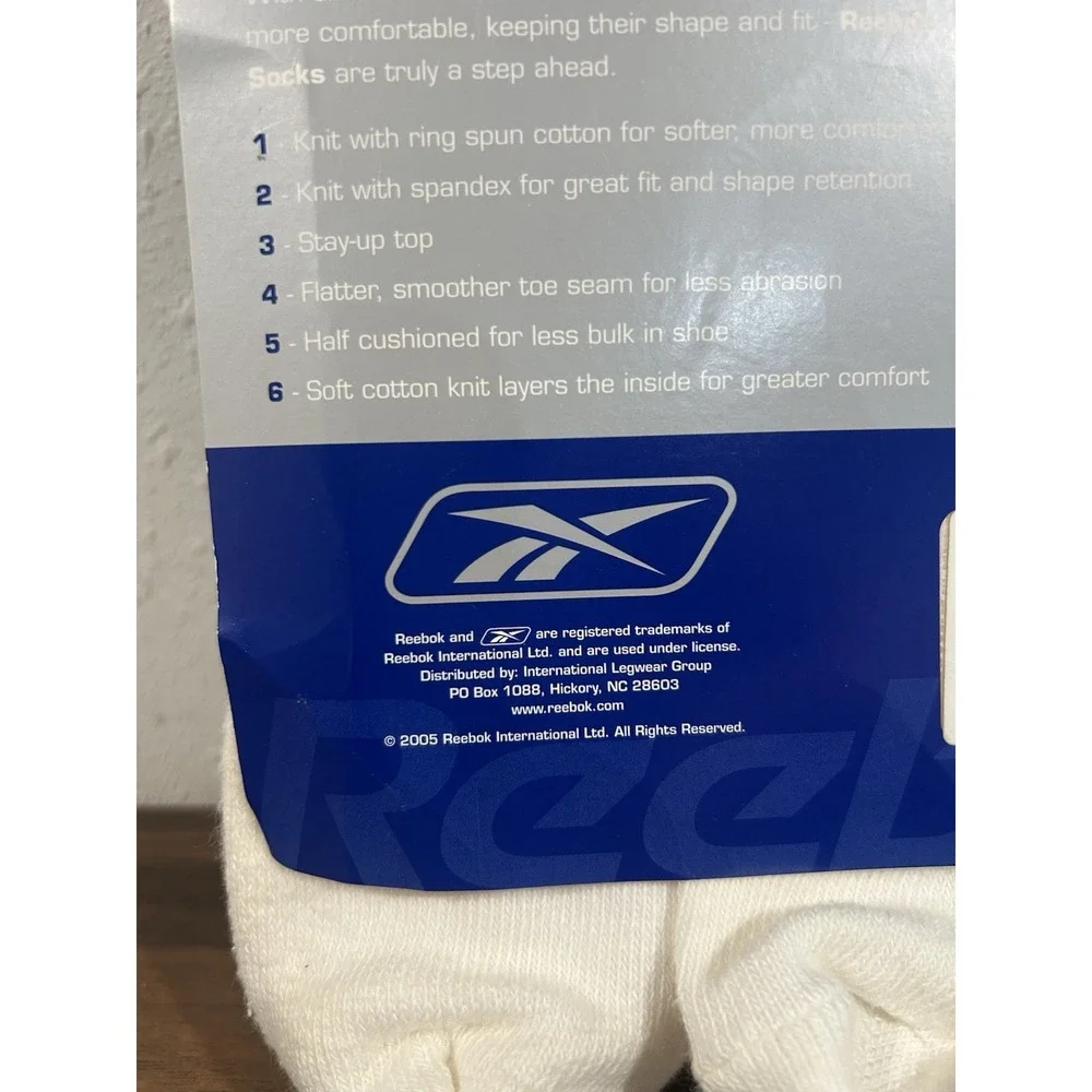 Reebok Vintage Crew Socks NOS 2005 Ribbed White Logo Retro Athletic 5 Pair